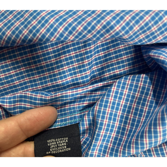 Tailorbyrd Dress Shirt Mens Extra Large Golf Plaid Button Down Blue Cotton - Picture 7 of 13
